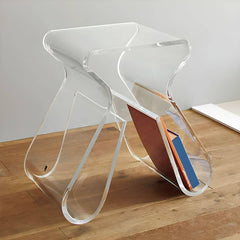 Ultra-Modern Clear Side Table with Integrated Book Holder Main Product Image