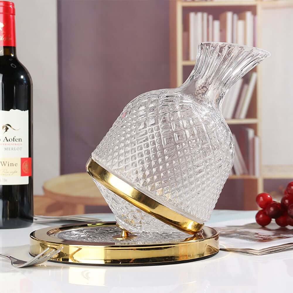 Unique Handmade Crystal Glass Wine Decanter with 360 Rotating Base