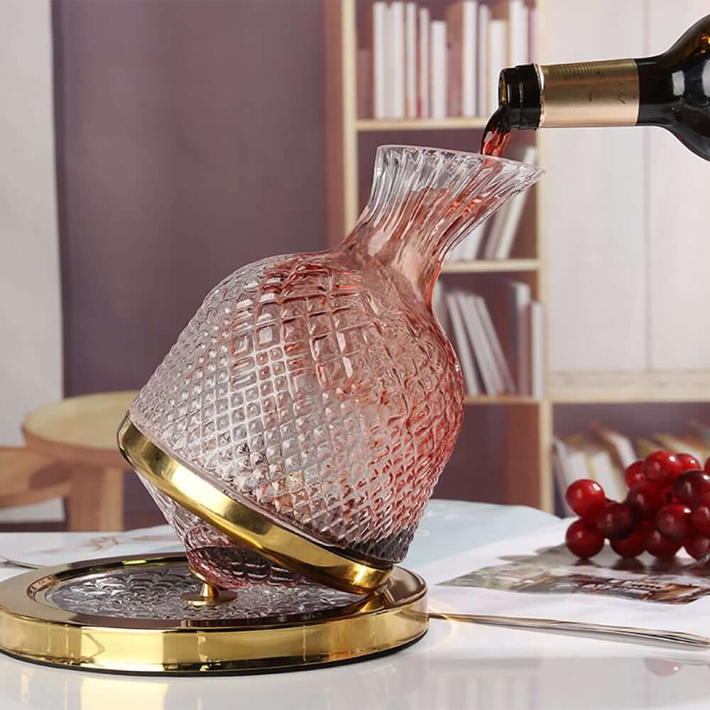Unique Handmade Crystal Glass Wine Decanter with 360 Rotating Base Main Product Image