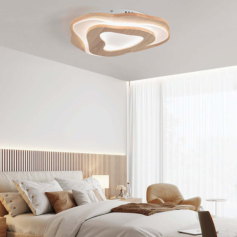 Unique Oak Wood Flush Mount Ceiling Light with LED for Modern Spaces