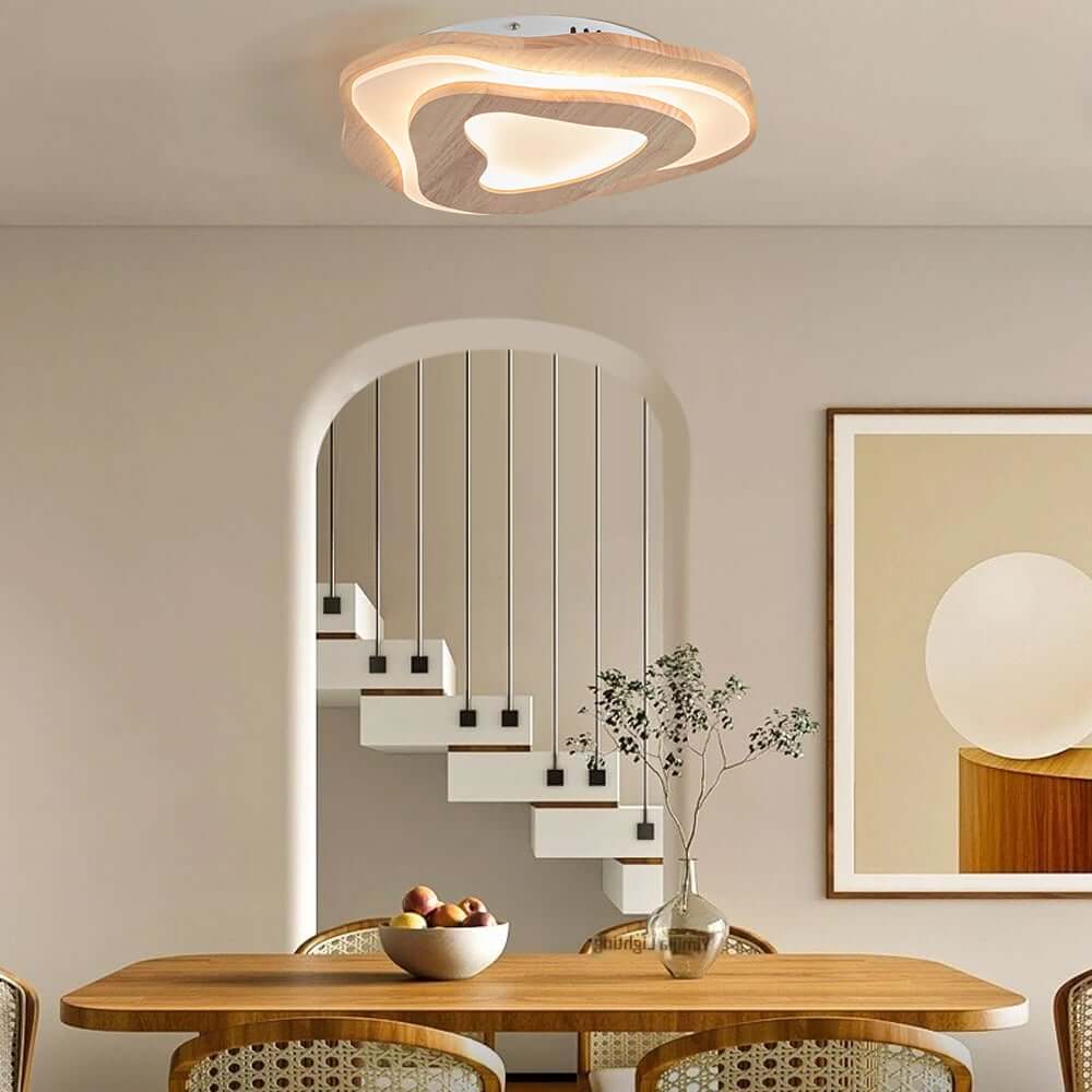 Unique Oak Wood Flush Mount Ceiling Light with LED for Modern Spaces