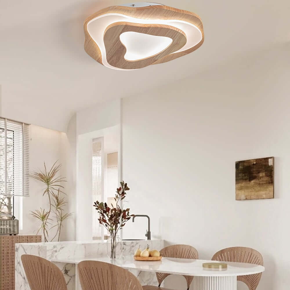 Unique Oak Wood Flush Mount Ceiling Light with LED for Modern Spaces