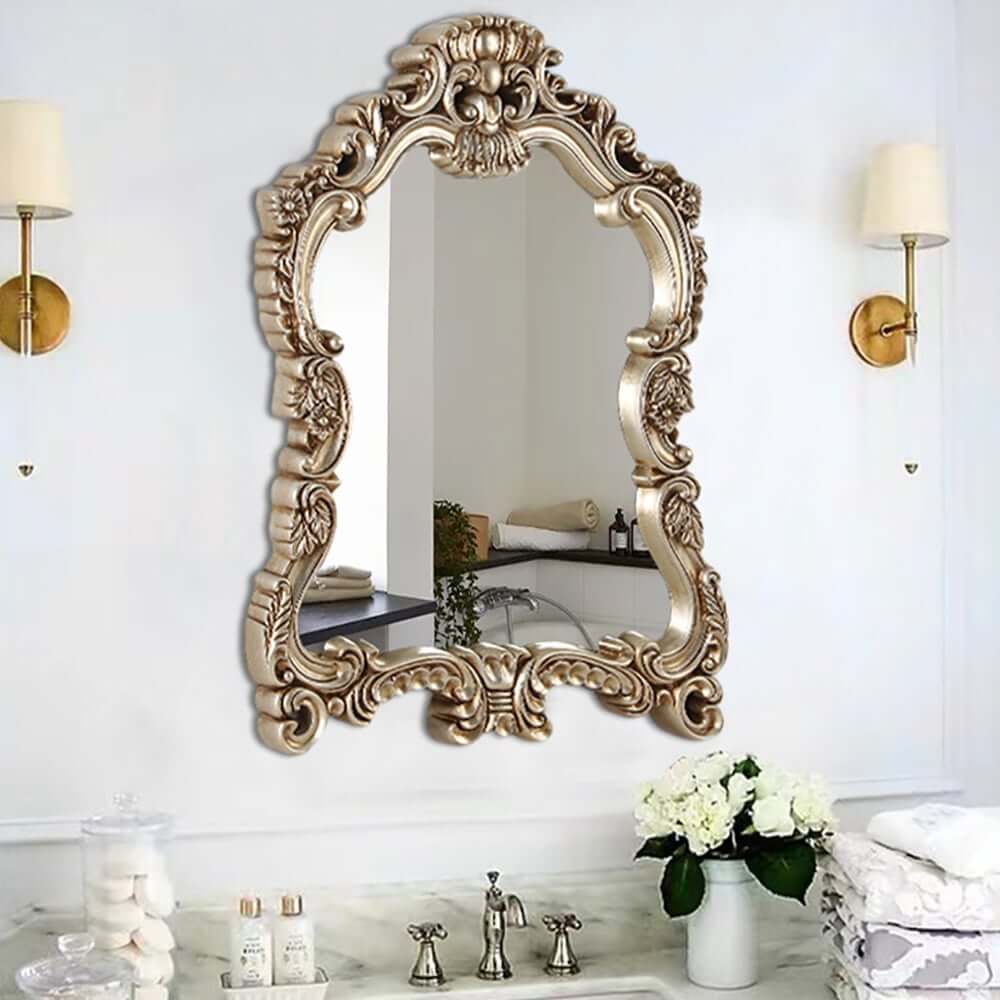 Vintage Arch Top Wall Mirror with Champagne Gold PVC Frame