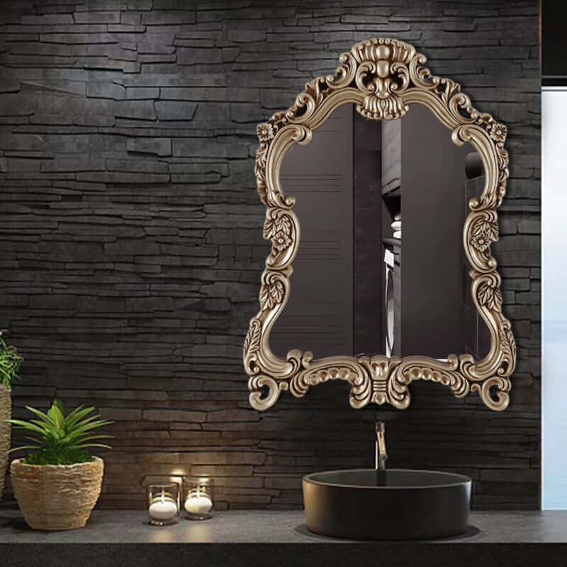 Vintage Arch Top Wall Mirror with Champagne Gold PVC Frame