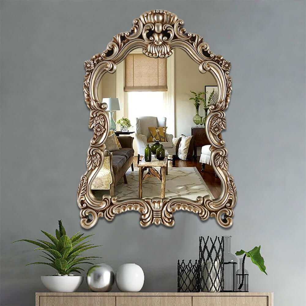 Vintage Arch Top Wall Mirror with Champagne Gold PVC Frame