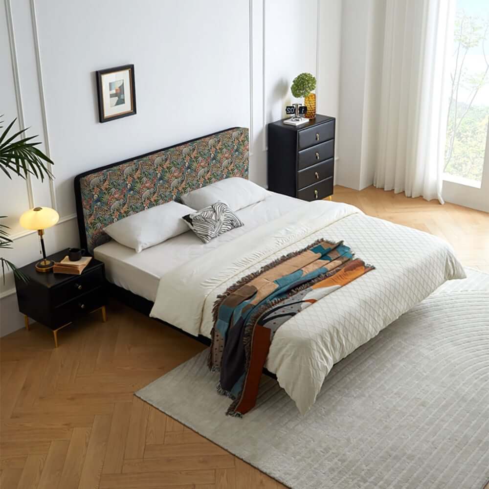 Vintage Green Cotton Headboard with Animal Pattern