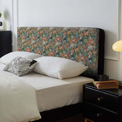Vintage Green Cotton Headboard with Animal Pattern