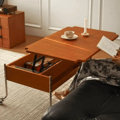 Vintage Wood Lift Top Coffee Table With Metal Frame and Hidden Storage