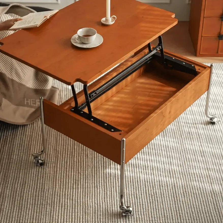 Vintage Wood Lift Top Coffee Table With Metal Frame and Hidden Storage