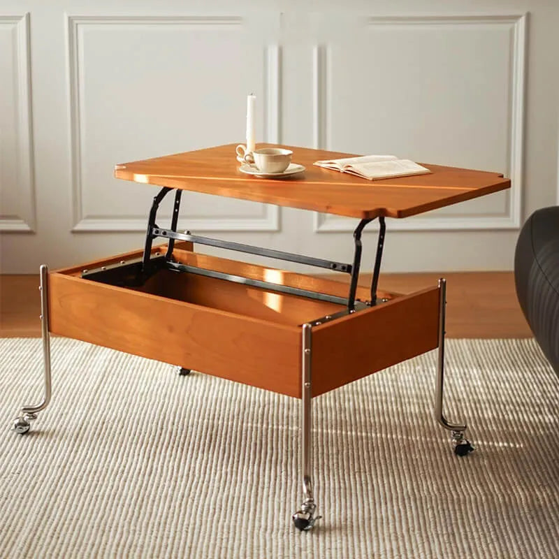 Vintage Wood Lift Top Coffee Table With Metal Frame and Hidden Storage