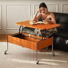 Vintage Wood Lift Top Coffee Table With Metal Frame and Hidden Storage Main Product Image
