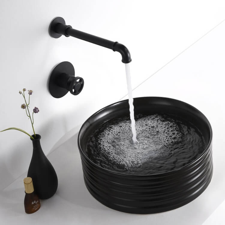 Wall Mount Bathroom Faucet in Matte Black with Industrial Design