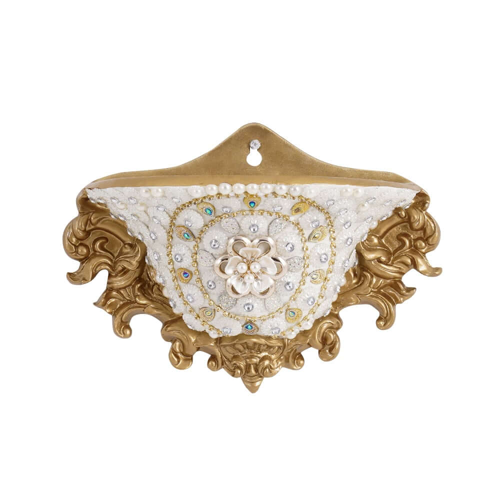 Wall Mount Resin Vase in White and Gold Traditional Style