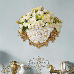 Wall Mount Resin Vase in White and Gold Traditional Style