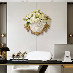 Wall Mount Resin Vase in White and Gold Traditional Style