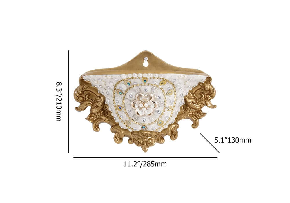 Wall Mount Resin Vase in White and Gold Traditional Style Dimensions