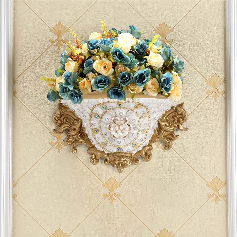 Wall Mount Resin Vase in White and Gold Traditional Style Main Product Image