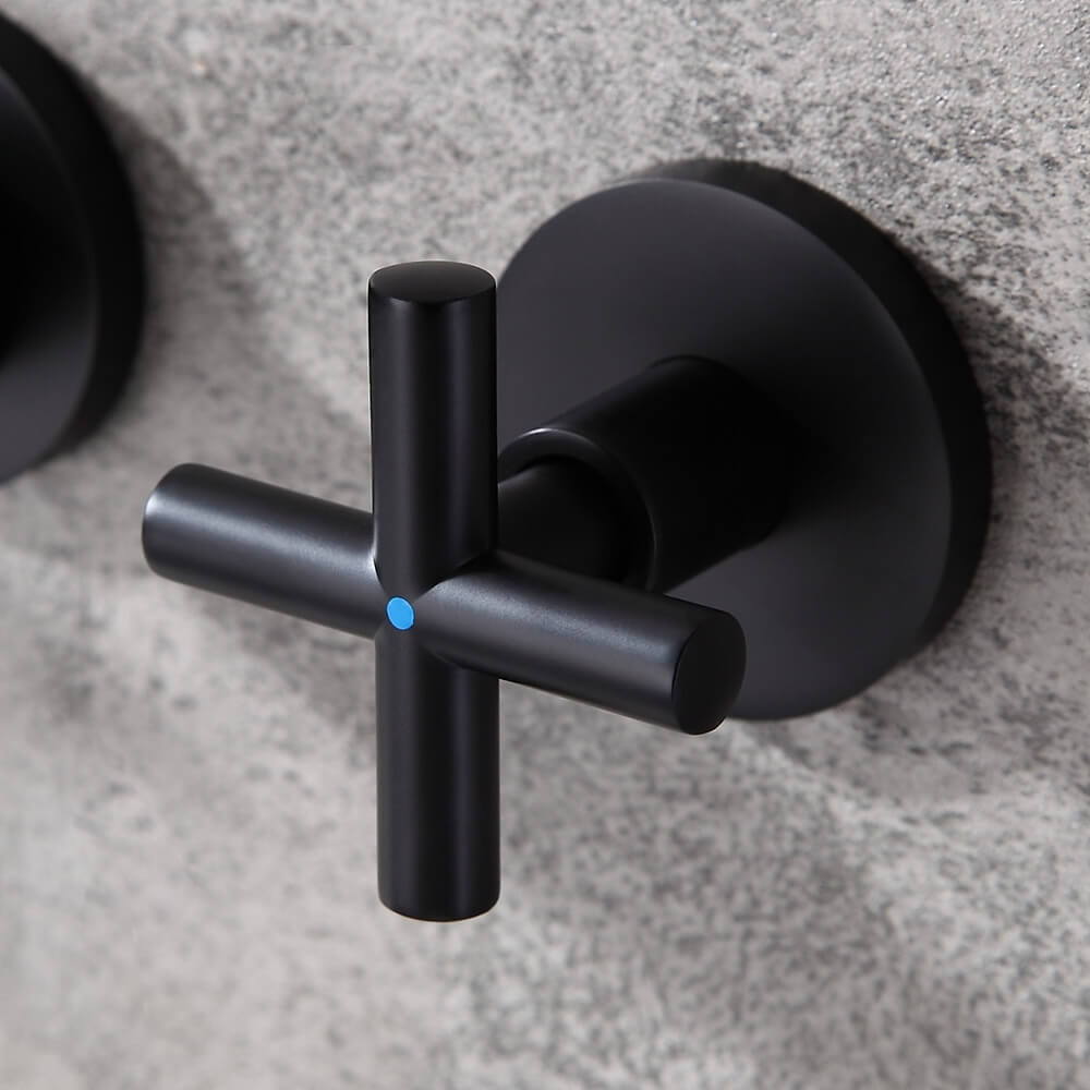Wall Mounted Brass Bathroom Faucet with Cross Handles and Matte Black Finish