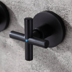 Wall Mounted Brass Bathroom Faucet with Cross Handles and Matte Black Finish