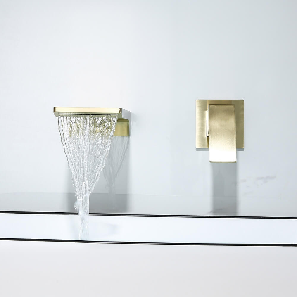 Wall Mounted Modern Brass Bathroom Faucet with Waterfall Spout