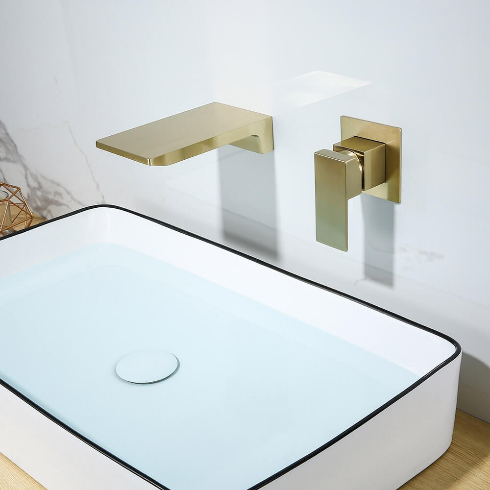 Wall Mounted Modern Brass Bathroom Faucet with Waterfall Spout
