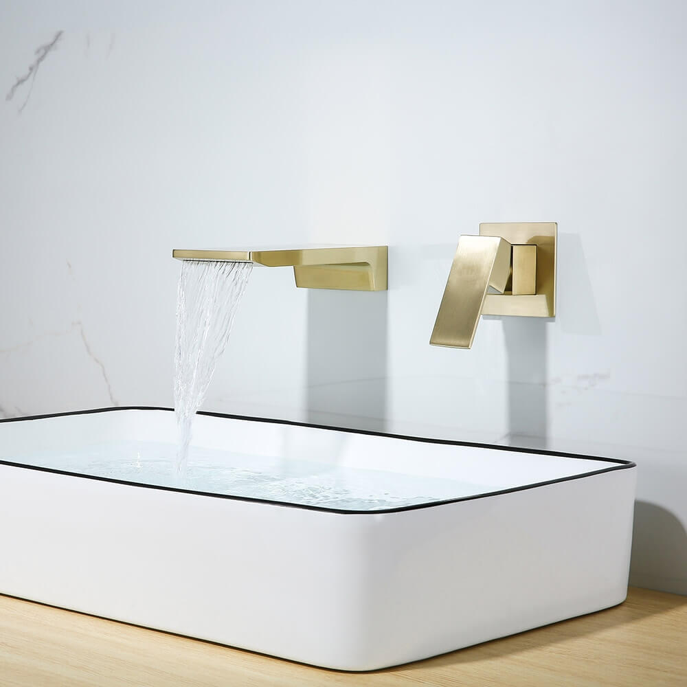 Wall Mounted Modern Brass Bathroom Faucet with Waterfall Spout