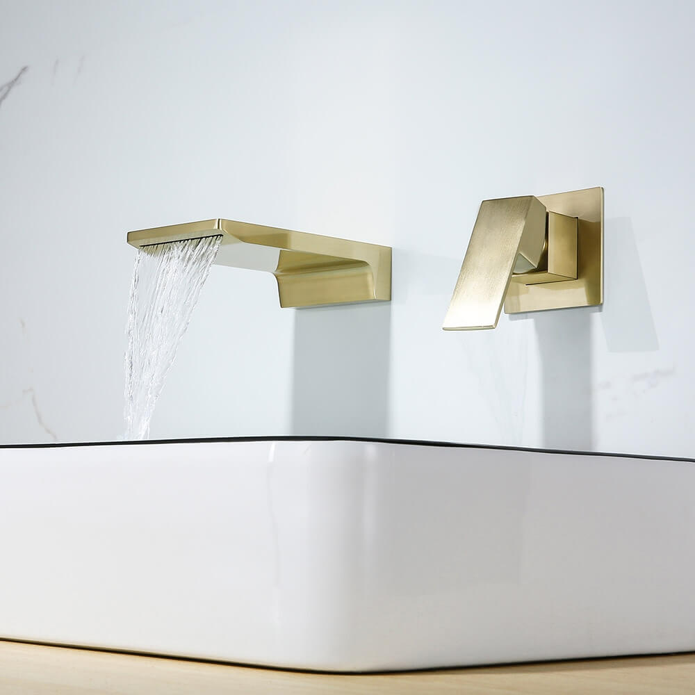 Wall Mounted Modern Brass Bathroom Faucet with Waterfall Spout