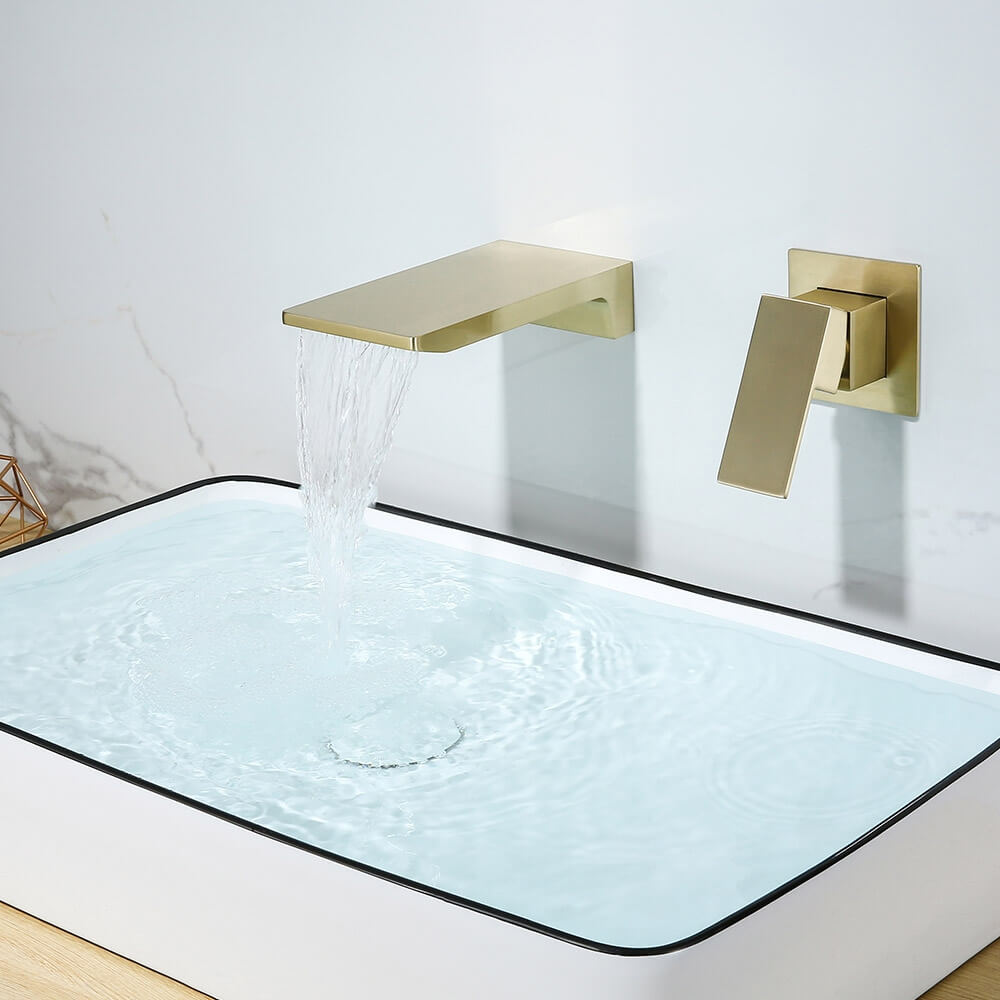 Wall Mounted Modern Brass Bathroom Faucet with Waterfall Spout