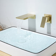 Wall Mounted Modern Brass Bathroom Faucet with Waterfall Spout
