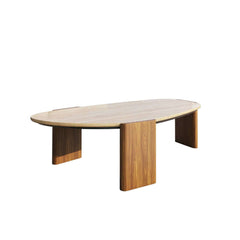 Walnut Ash Wood Modern Outdoor Coffee Table with Travertine Top