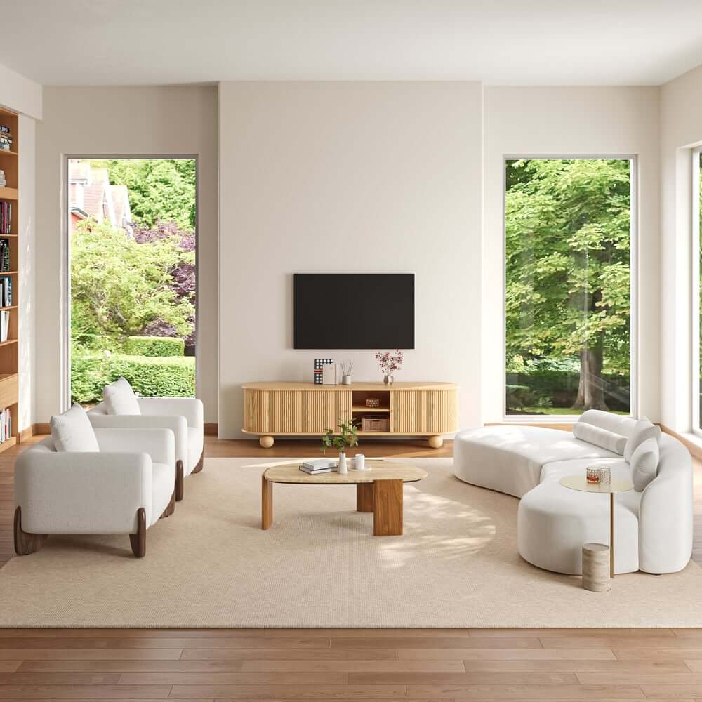 Walnut Ash Wood Modern Outdoor Coffee Table with Travertine Top