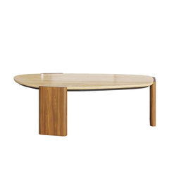 Walnut Ash Wood Modern Outdoor Coffee Table with Travertine Top