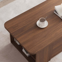 Walnut Japandi Lift-Top Coffee Table With Storage