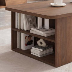 Walnut Japandi Lift-Top Coffee Table With Storage