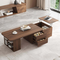 Walnut Japandi Lift-Top Coffee Table With Storage