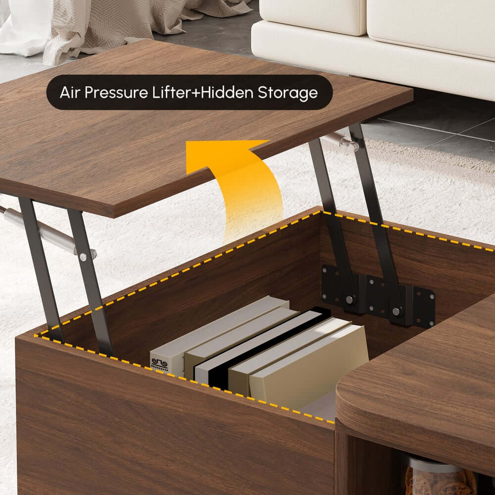 Walnut Japandi Lift-Top Coffee Table With Storage