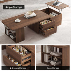 Walnut Japandi Lift-Top Coffee Table With Storage