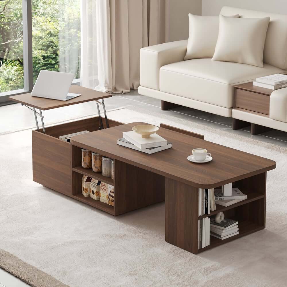 Walnut Japandi Lift-Top Coffee Table With Storage Main Product Image