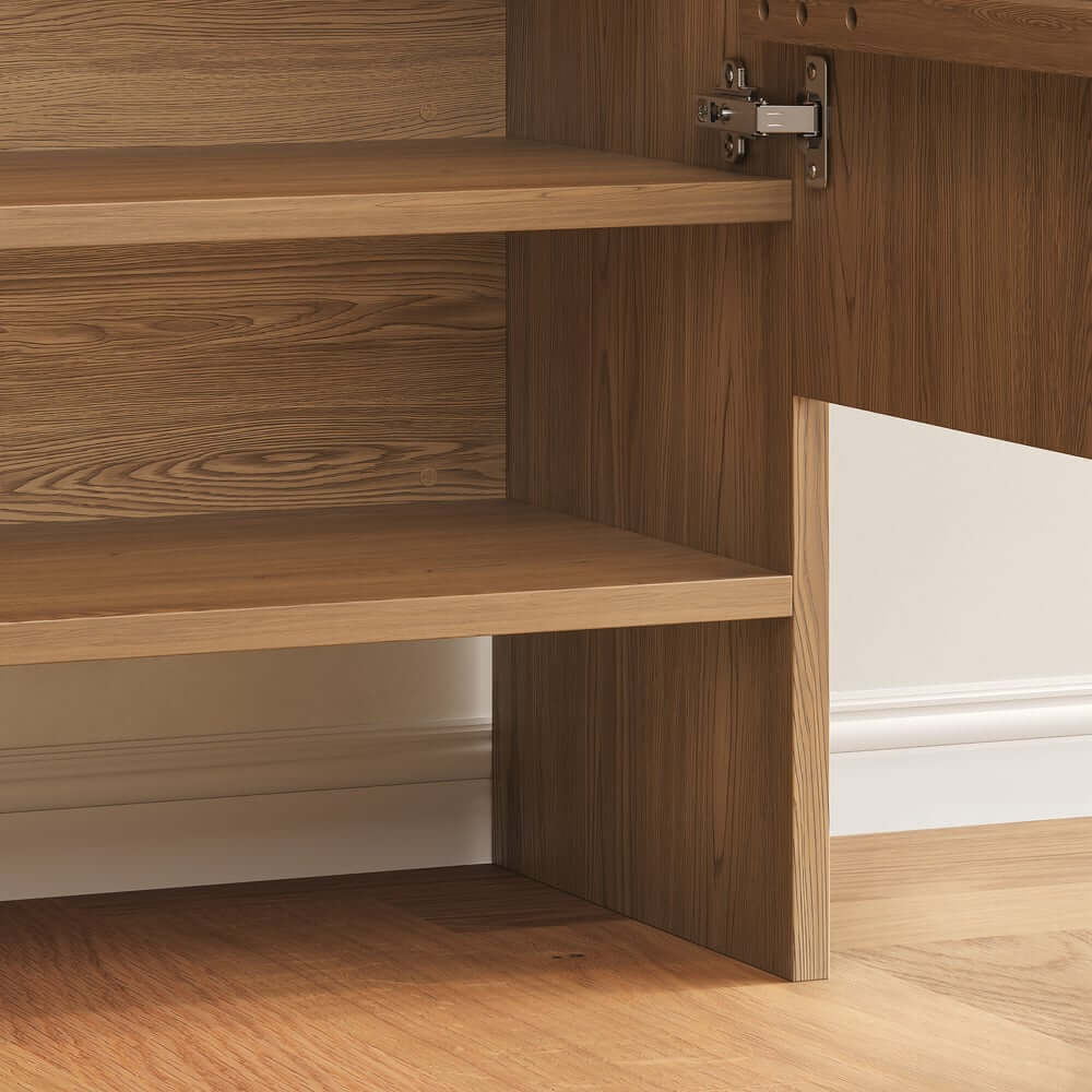 Walnut Japandi Style Freestanding Shoe Cabinet with Storage