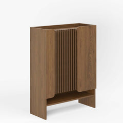 Walnut Japandi Style Freestanding Shoe Cabinet with Storage