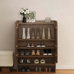 Walnut Japandi Style Freestanding Shoe Cabinet with Storage