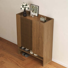 Walnut Japandi Style Freestanding Shoe Cabinet with Storage