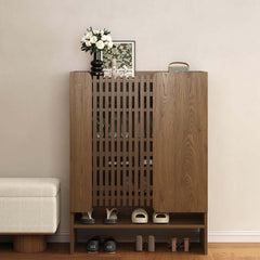 Walnut Japandi Style Freestanding Shoe Cabinet with Storage Main Product Image