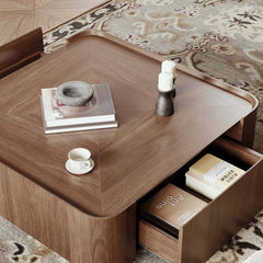 Walnut Mid-Century Modern Coffee Table With Drawers