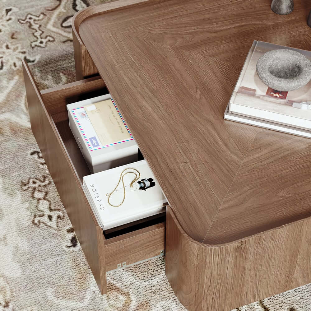 Walnut Mid-Century Modern Coffee Table With Drawers