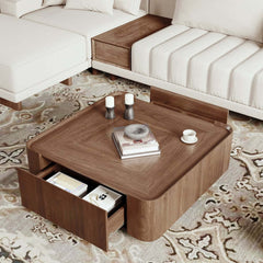 Walnut Mid-Century Modern Coffee Table With Drawers