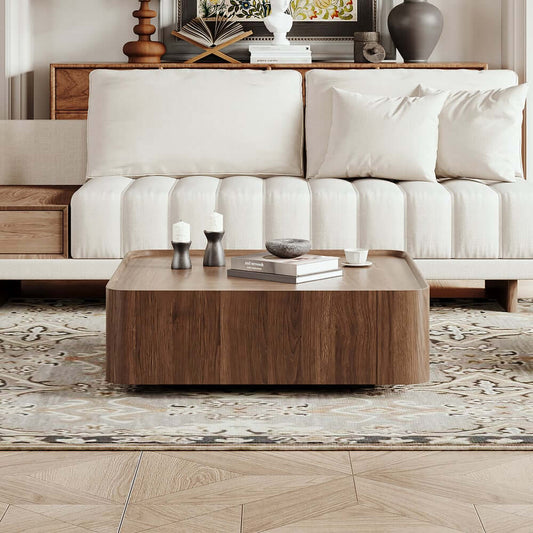 Walnut Mid-Century Modern Coffee Table With Drawers