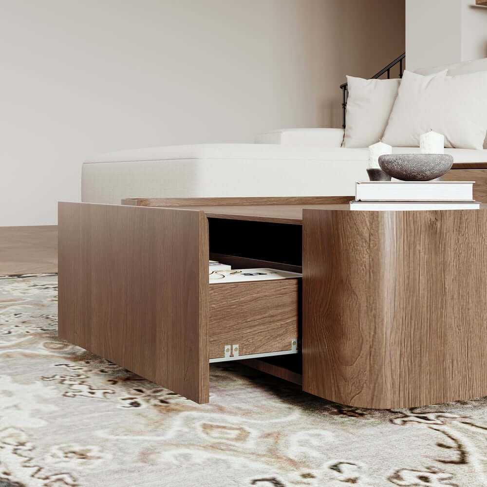 Walnut Mid-Century Modern Coffee Table With Drawers