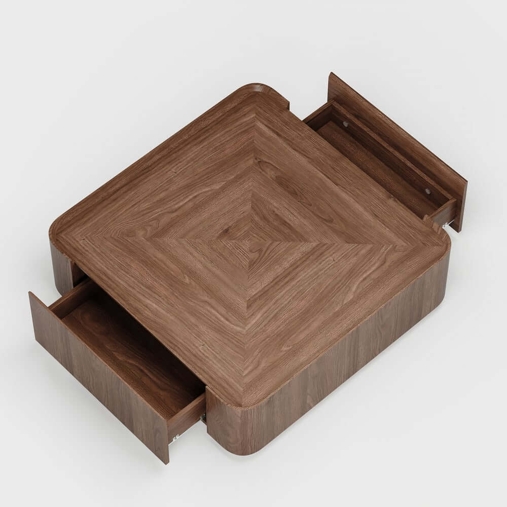 Walnut Mid-Century Modern Coffee Table With Drawers