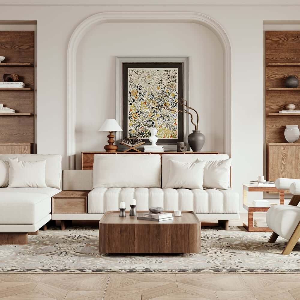 Walnut Mid-Century Modern Coffee Table With Drawers